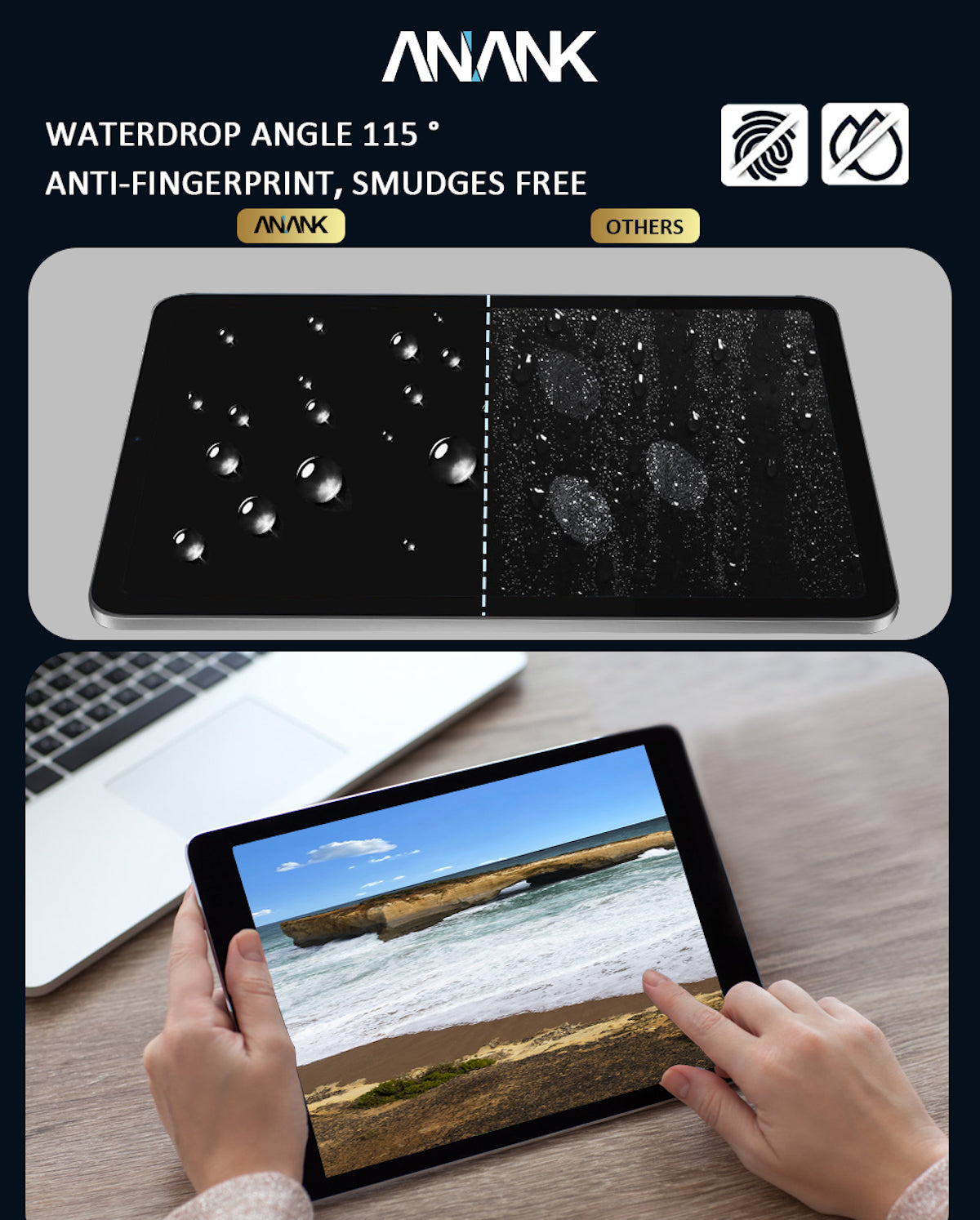 كڤر حماية شاشة iPad Pro 13-inch 2024 مع حواف مقوي من ANANK كڤر حماية شاشة iPad Pro 13-inch 2024 مع حواف مقوي من ANANK